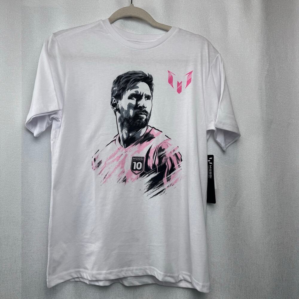 Messi Children Brand New white Graphic Print Short Sleeve T-Shirt  Size L